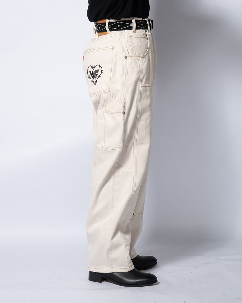 HALF DOUBLE KNEE BAGGY DENIM -OFF WHITE-