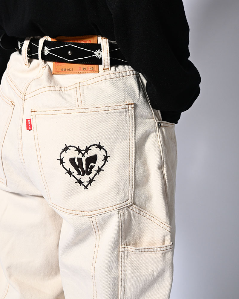 HALF DOUBLE KNEE BAGGY DENIM -OFF WHITE-