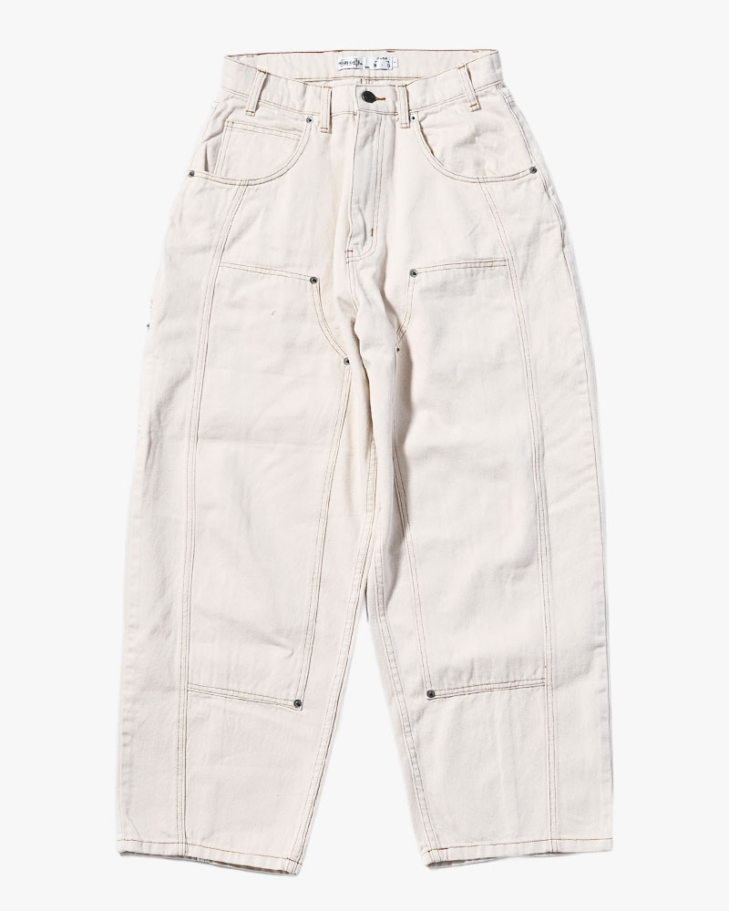 HALF DOUBLE KNEE BAGGY DENIM -OFF WHITE-
