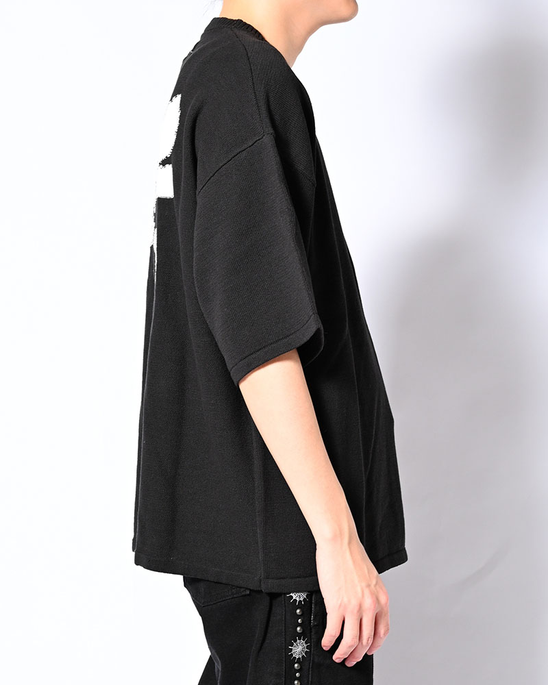 ROUGH FLOWER KNIT TEE -BLACK-