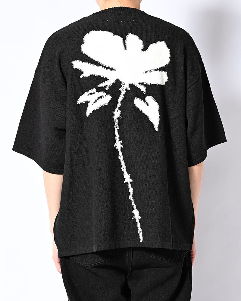 ROUGH FLOWER KNIT TEE -BLACK-