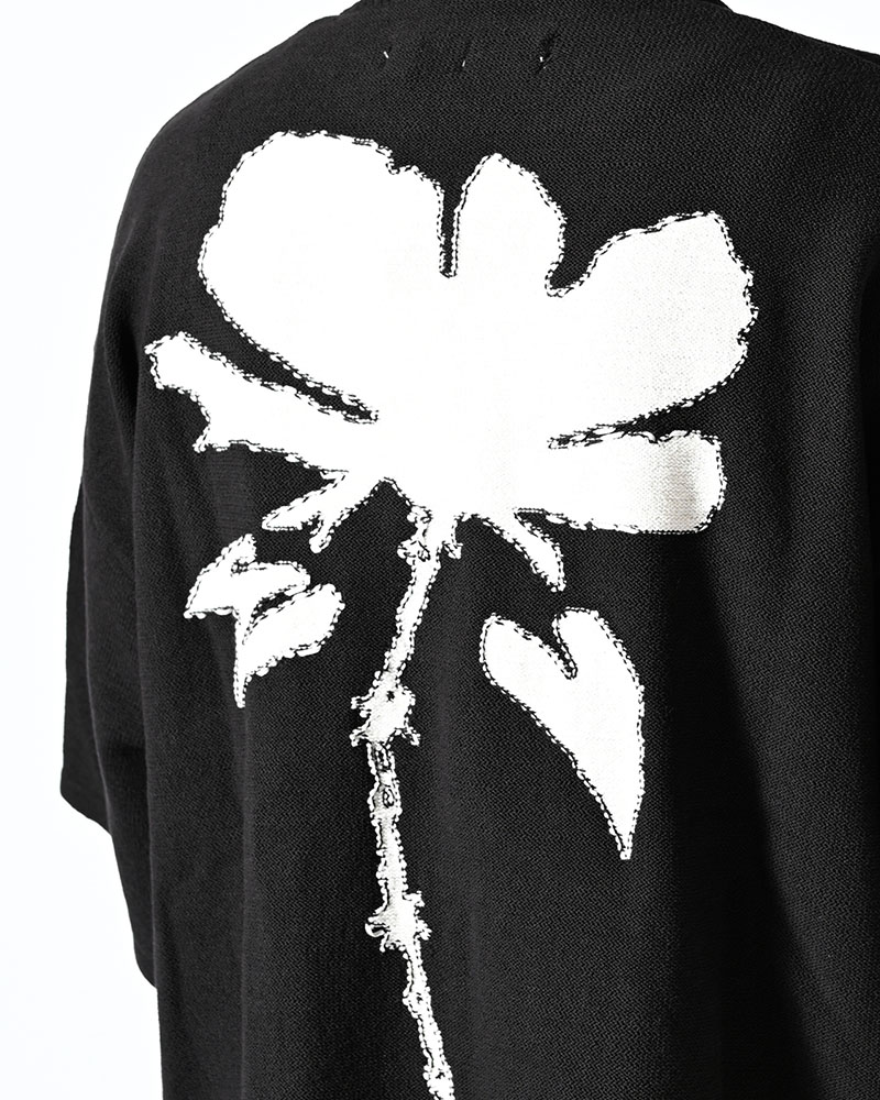 ROUGH FLOWER KNIT TEE -BLACK-