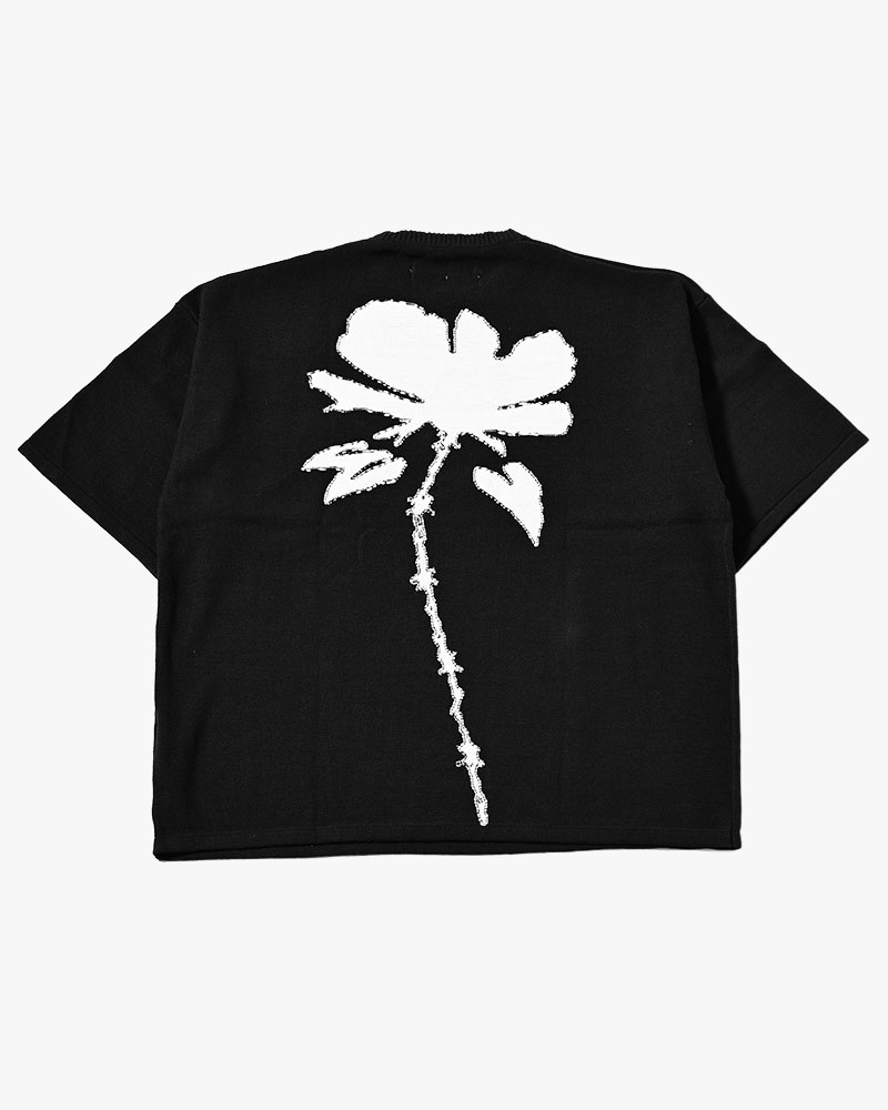 ROUGH FLOWER KNIT TEE -BLACK-
