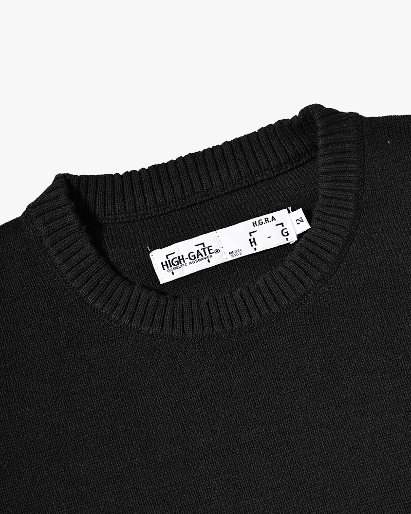 ROUGH FLOWER KNIT TEE -BLACK-