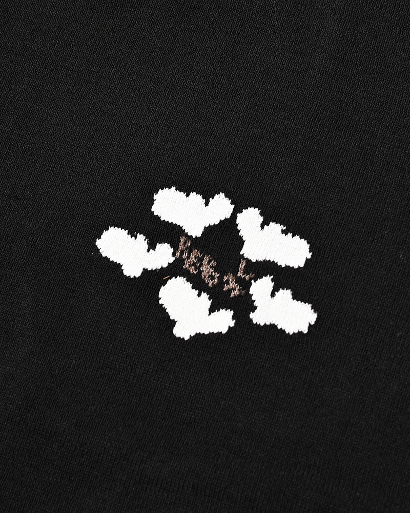 ROUGH FLOWER KNIT TEE -BLACK-