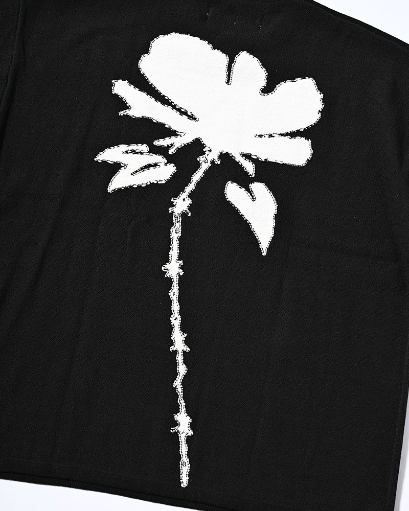 ROUGH FLOWER KNIT TEE -BLACK-