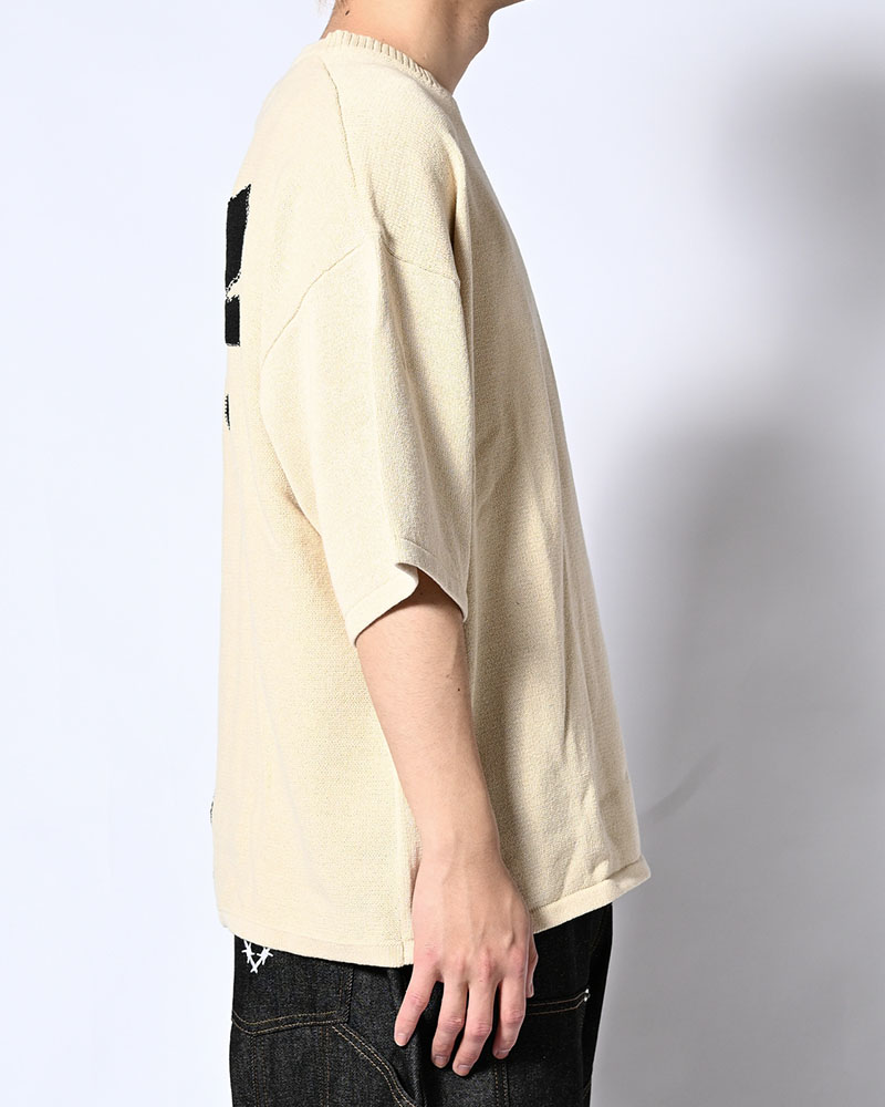 ROUGH FLOWER KNIT TEE -NAVY-