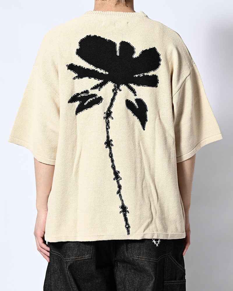 ROUGH FLOWER KNIT TEE -NAVY-