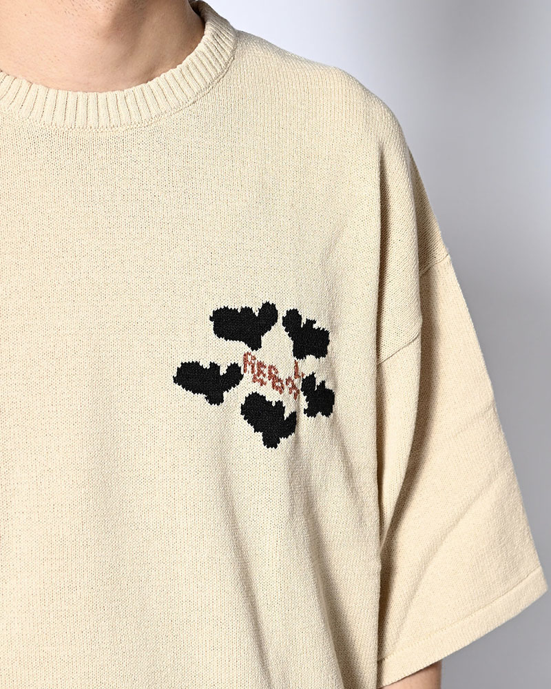 ROUGH FLOWER KNIT TEE -NAVY-
