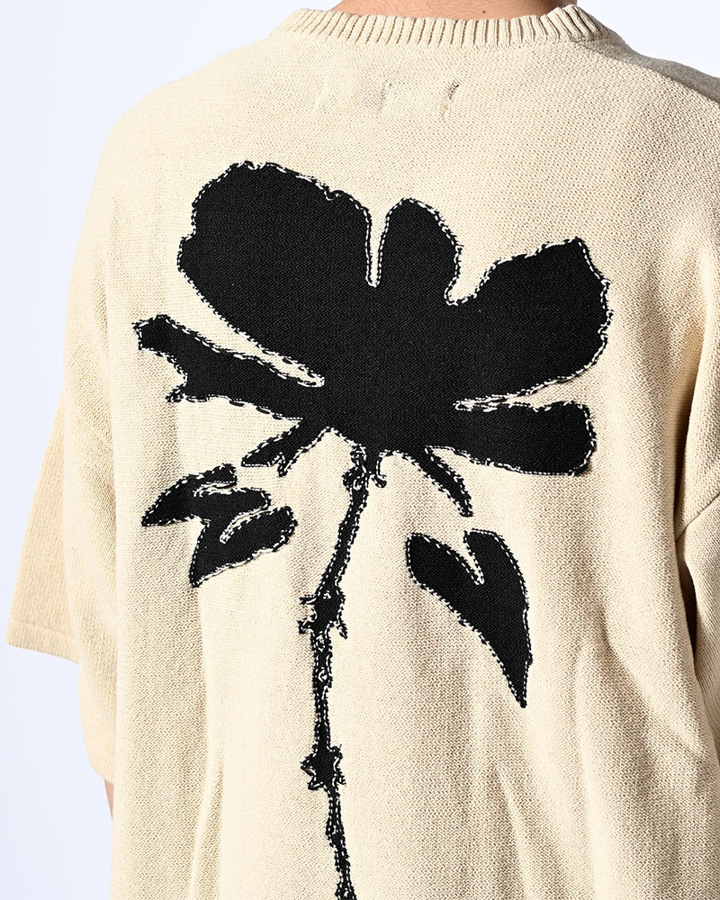 ROUGH FLOWER KNIT TEE -NAVY-