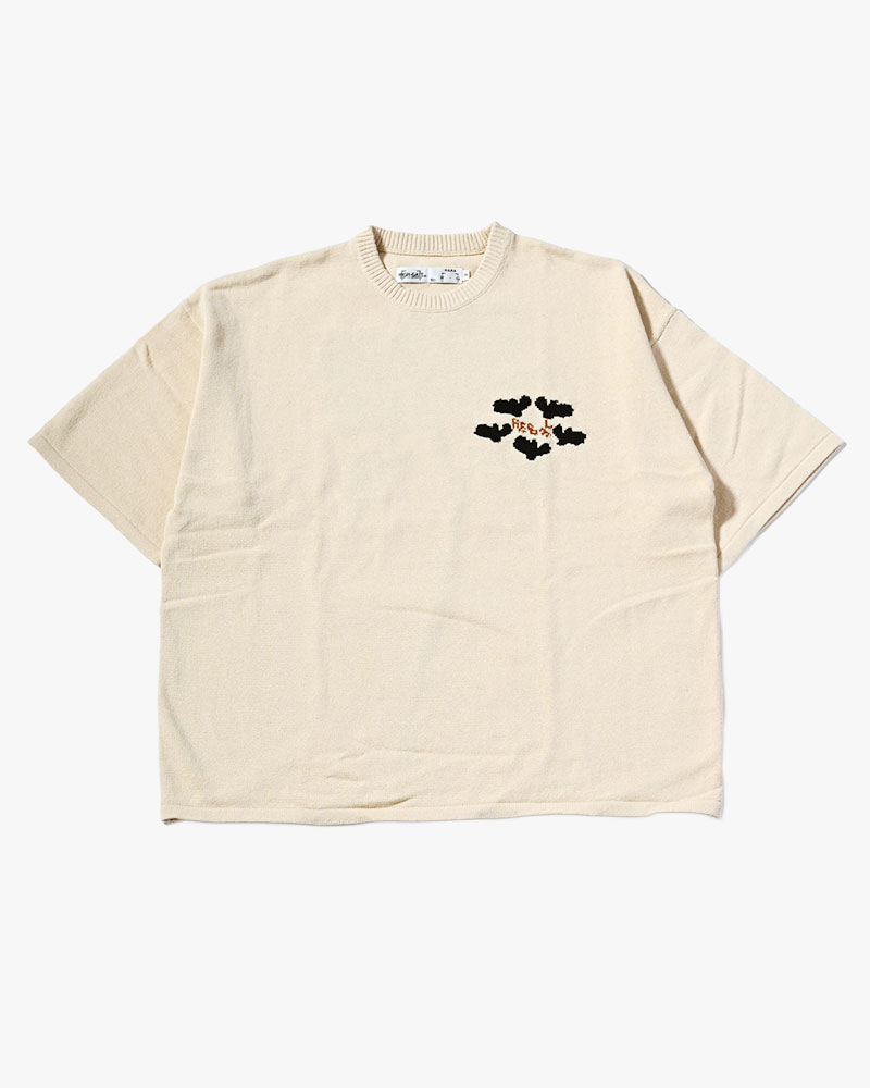 ROUGH FLOWER KNIT TEE -NAVY-
