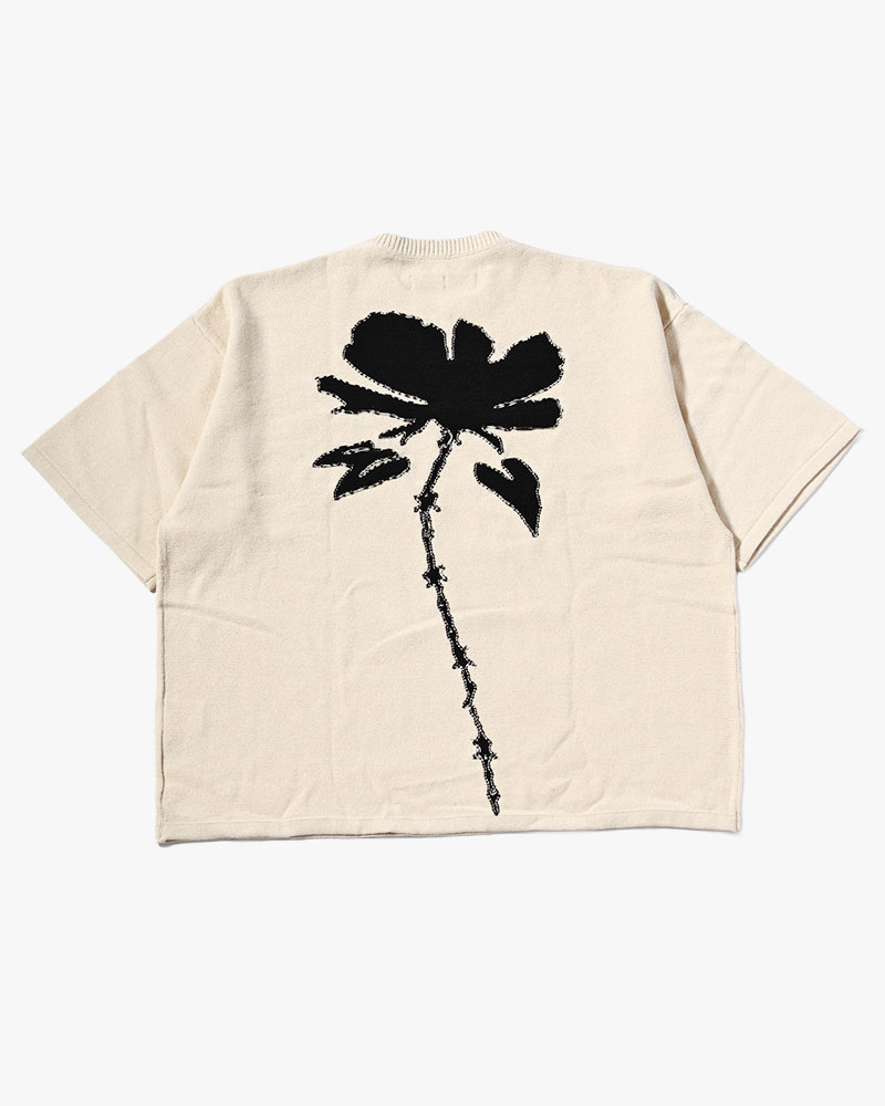 ROUGH FLOWER KNIT TEE -NAVY-