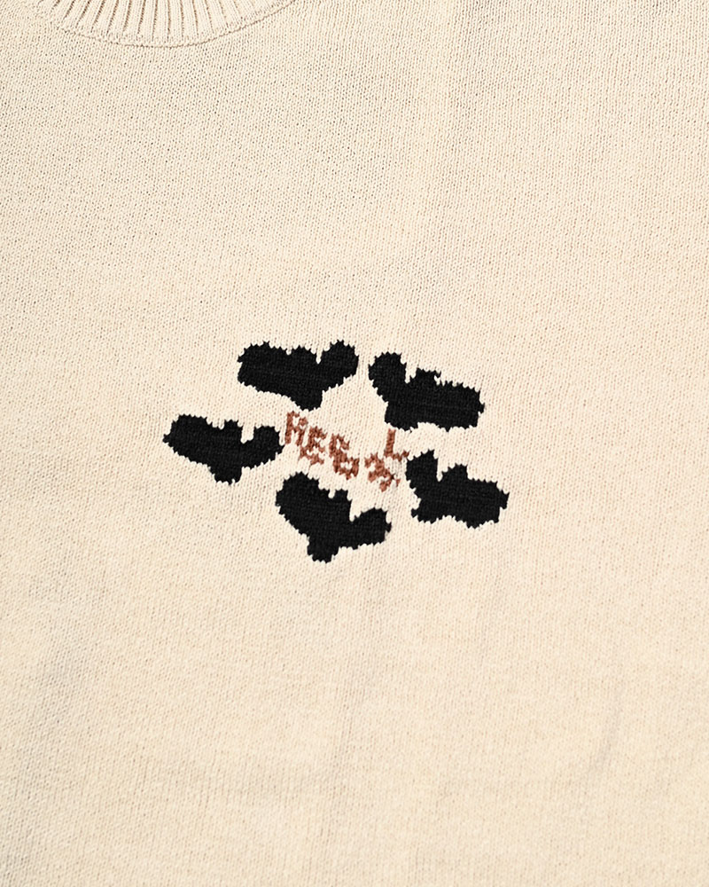 ROUGH FLOWER KNIT TEE -NAVY-