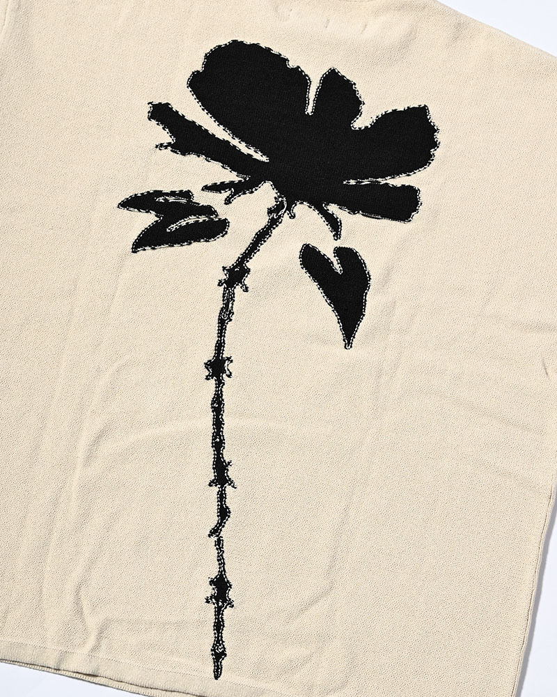 ROUGH FLOWER KNIT TEE -NAVY-