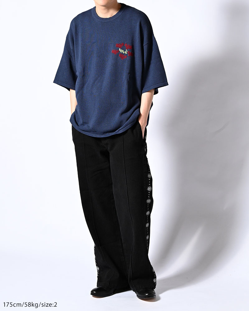 ROUGH FLOWER KNIT TEE -OFF WHITE-