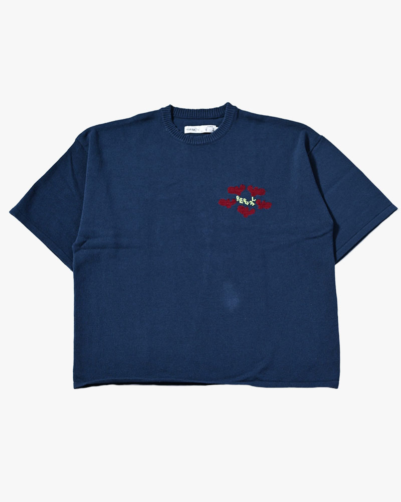 ROUGH FLOWER KNIT TEE -OFF WHITE-