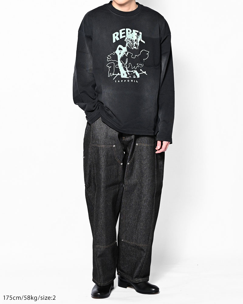 DIRTY PRINT L/S TEE -BLACK-