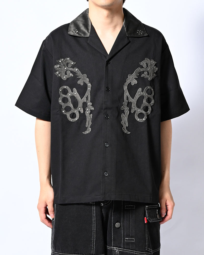 BRASS KNUCKLES FLOWER SHIRT -BLACK-