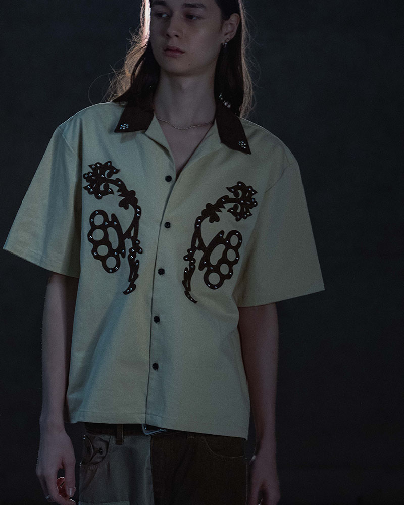 BRASS KNUCKLES FLOWER SHIRT -BLACK-