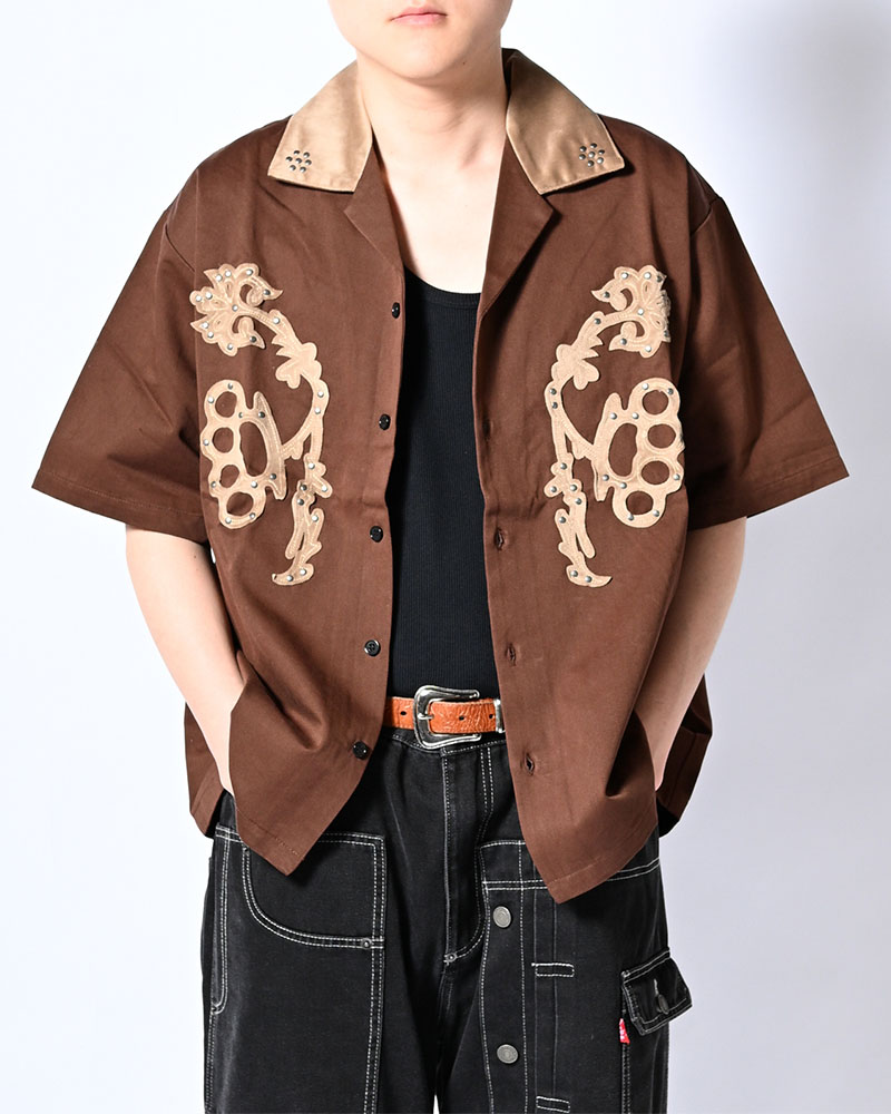 BRASS KNUCKLES FLOWER SHIRT -BROWN-