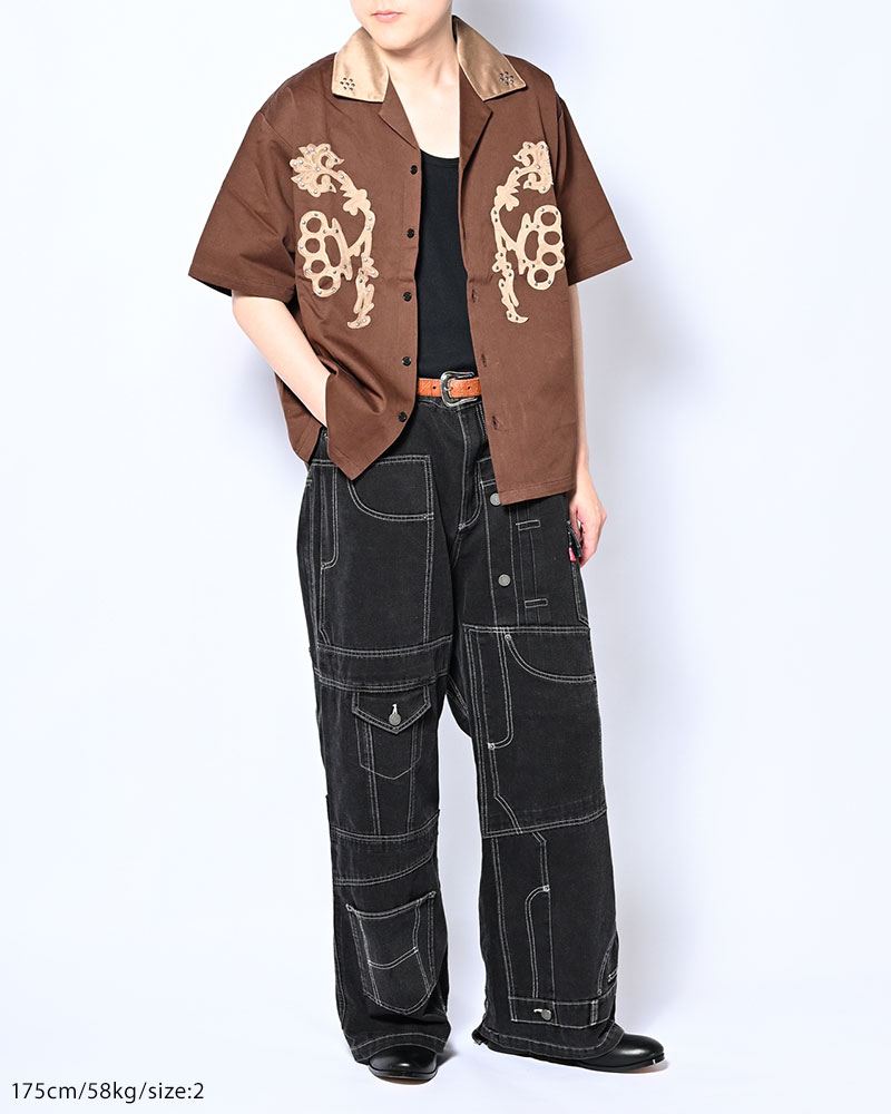 BRASS KNUCKLES FLOWER SHIRT -BROWN-