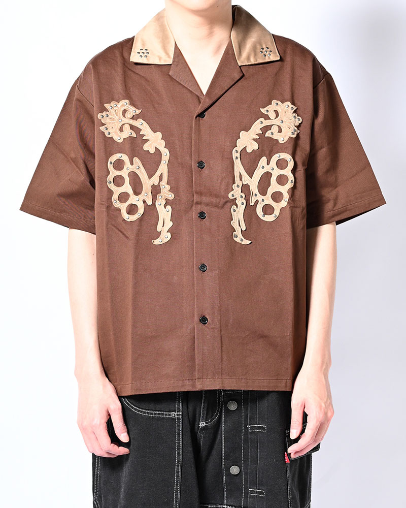 BRASS KNUCKLES FLOWER SHIRT -BROWN-
