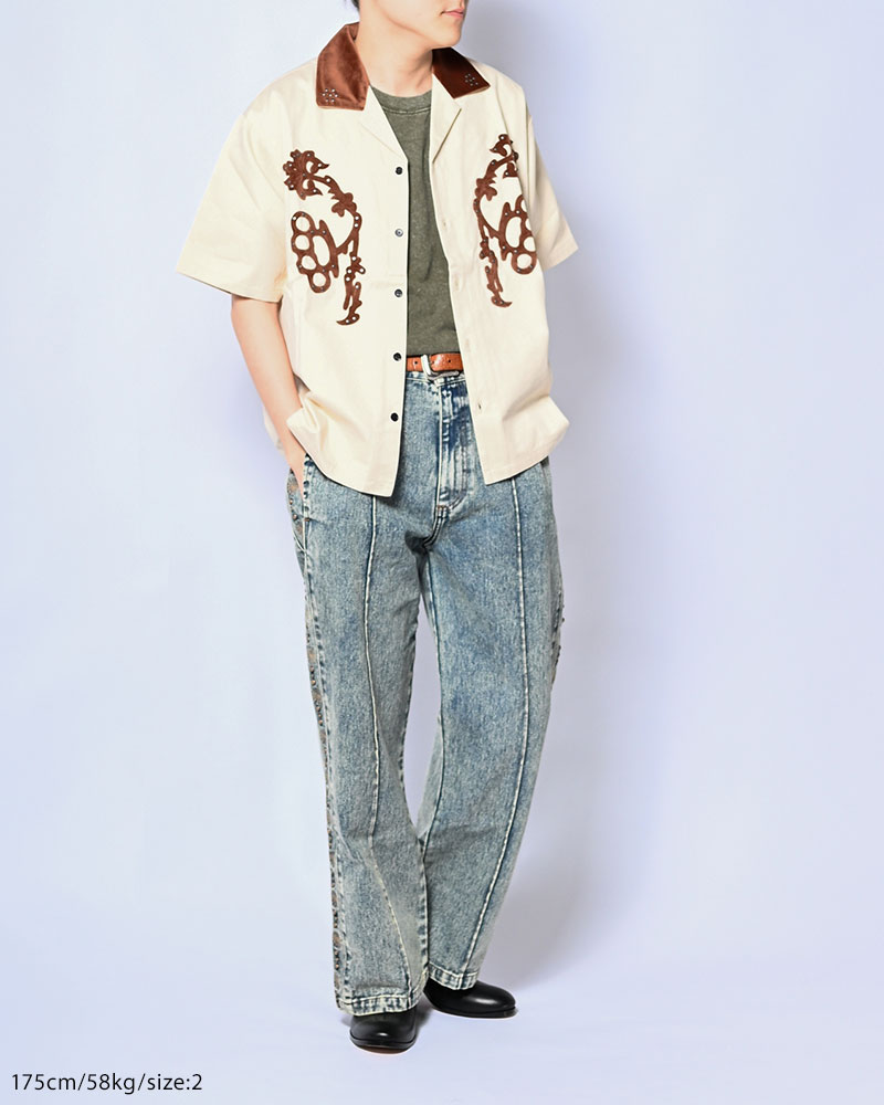 BRASS KNUCKLES FLOWER SHIRT -NATURAL-