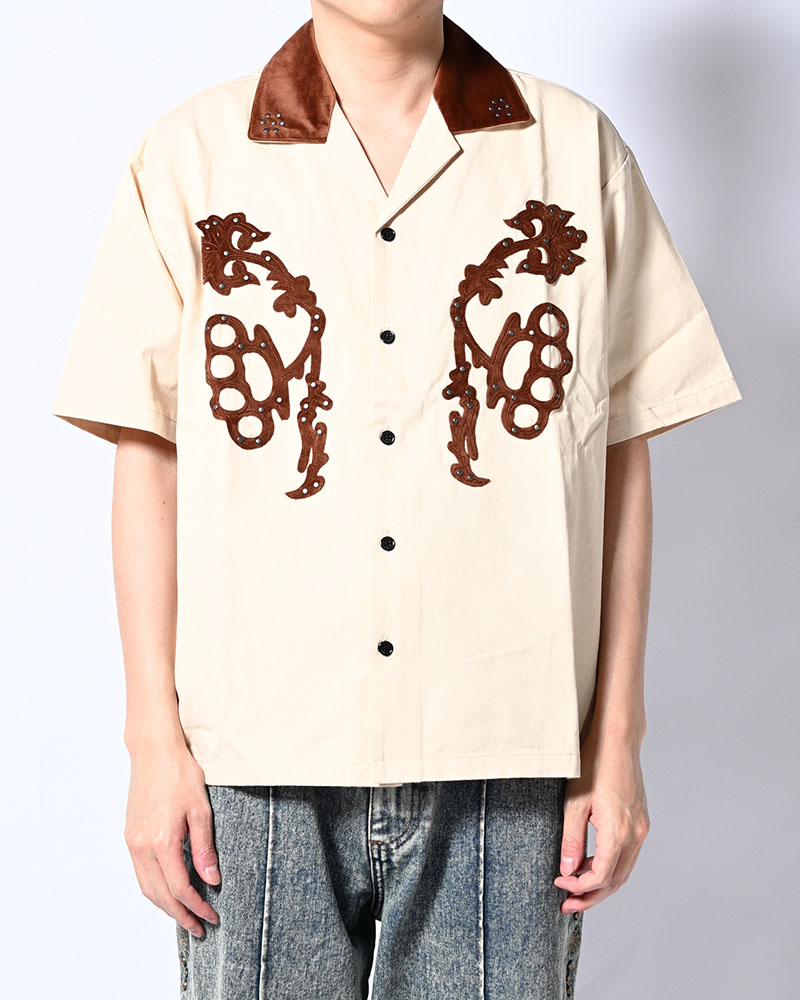 BRASS KNUCKLES FLOWER SHIRT -NATURAL-