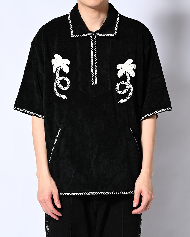 RESORT PILE PULLOVER SHIRT -BLACK-