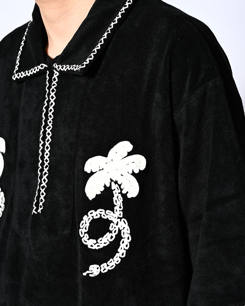 RESORT PILE PULLOVER SHIRT -BLACK-
