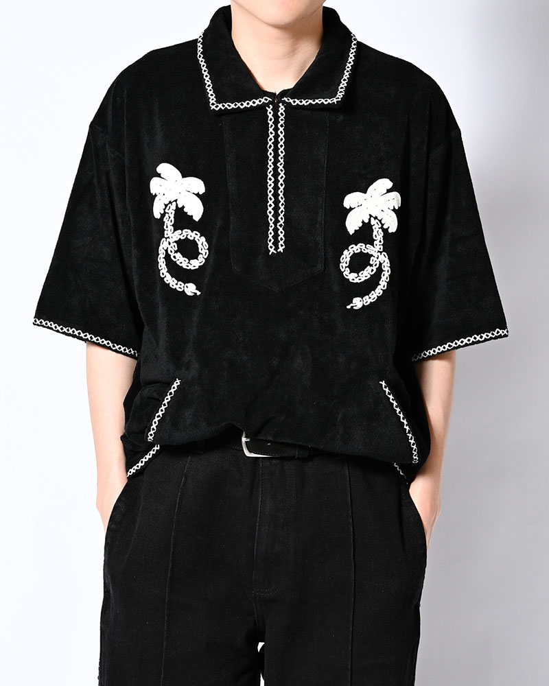 RESORT PILE PULLOVER SHIRT -BLACK-