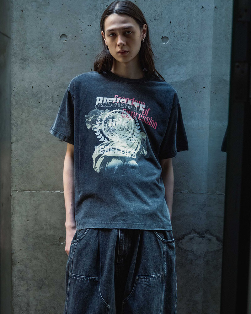 OVERLAP FICTION BAND TEE -BLACK-