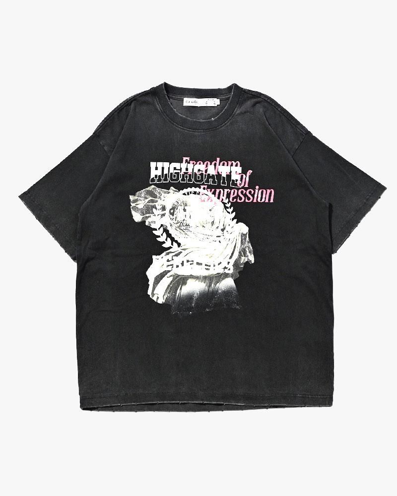 OVERLAP FICTION BAND TEE -BLACK-