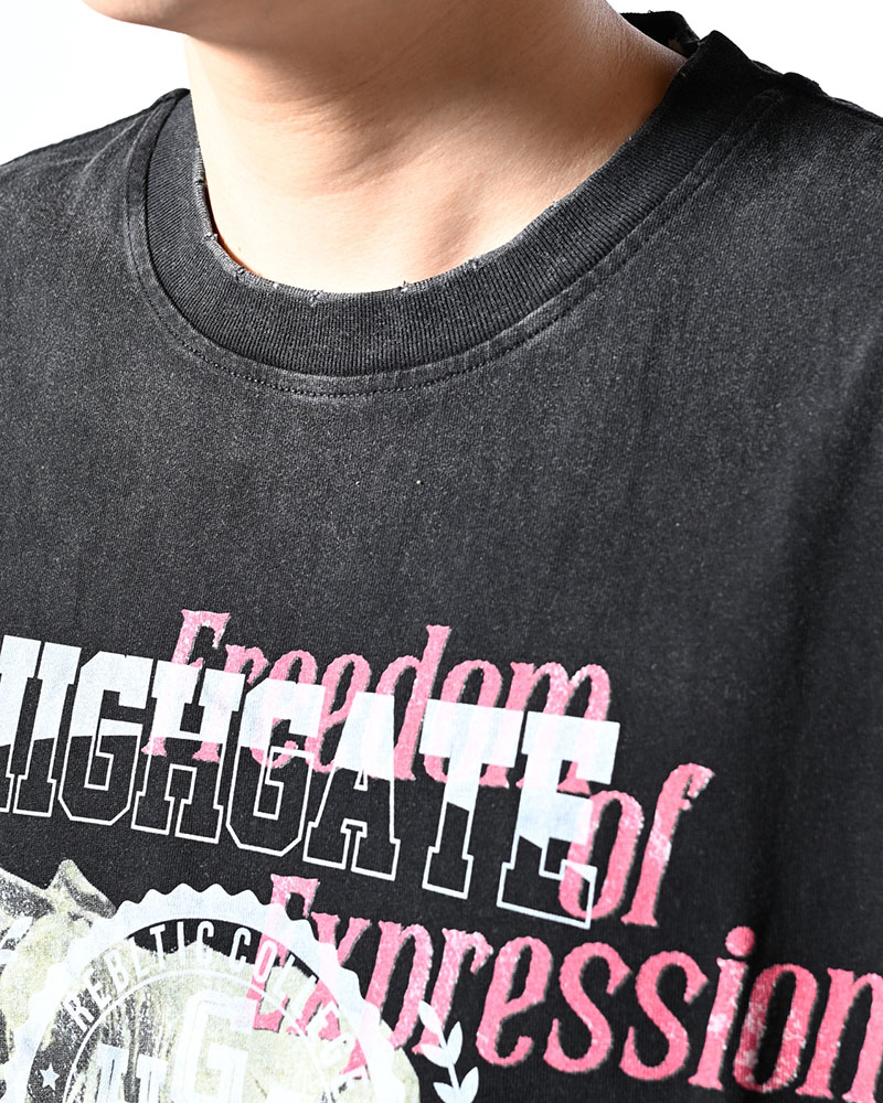 OVERLAP FICTION BAND TEE -BLACK-