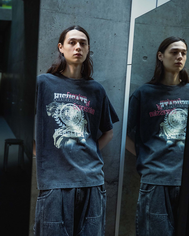 OVERLAP FICTION BAND TEE -BLACK-