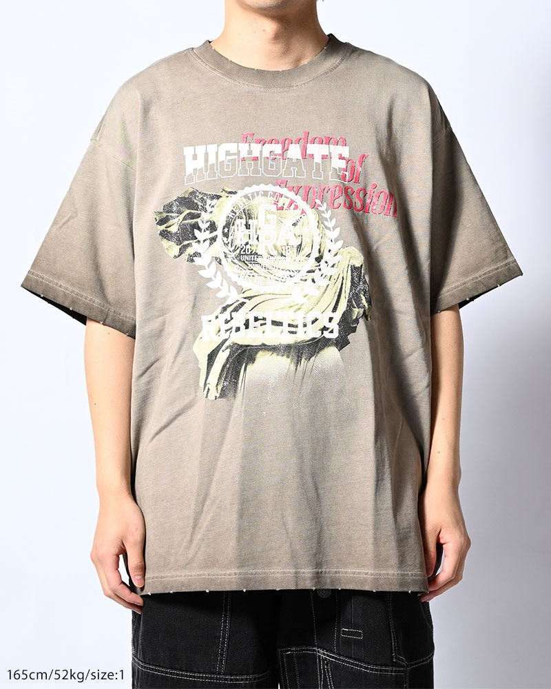 OVERLAP FICTION BAND TEE -GRAY-