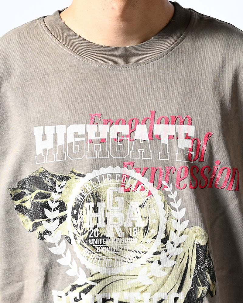 OVERLAP FICTION BAND TEE -GRAY-