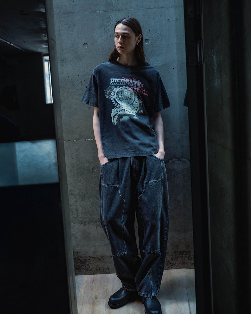 OVERLAP FICTION BAND TEE -GRAY-