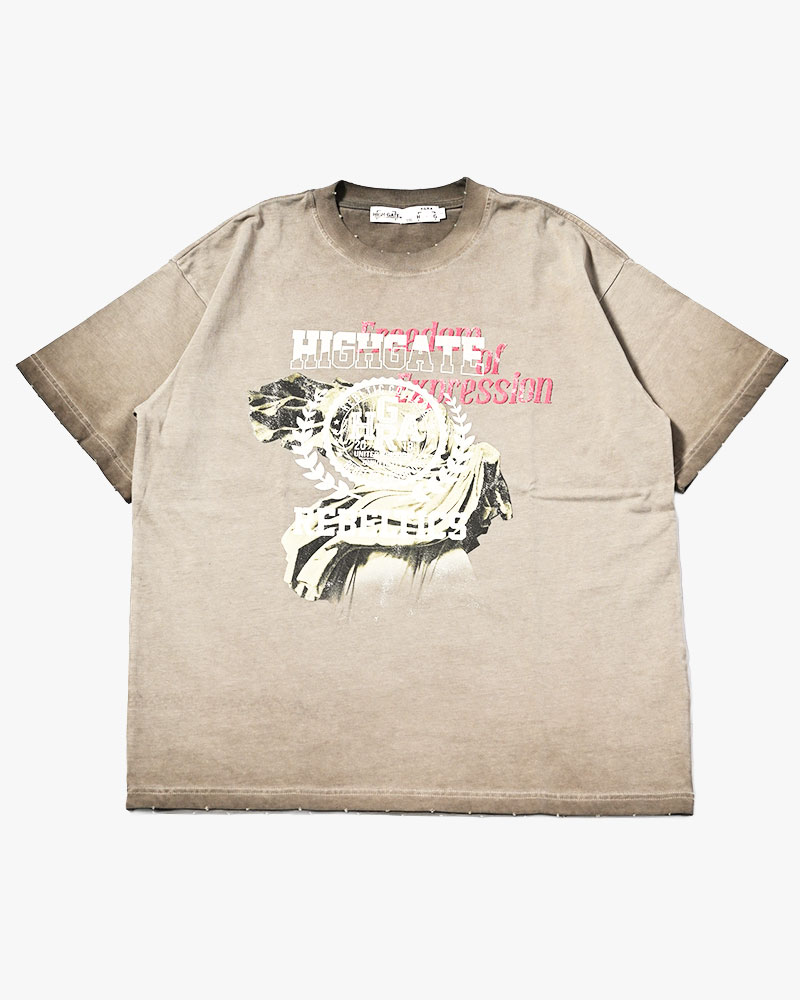 OVERLAP FICTION BAND TEE -GRAY-