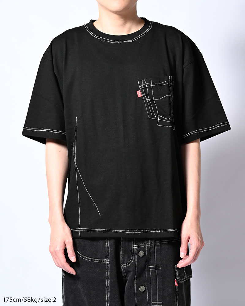 ROUGH STITCH POCKET TEE -BLACK-