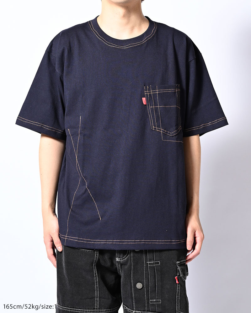 ROUGH STITCH POCKET TEE -NAVY-
