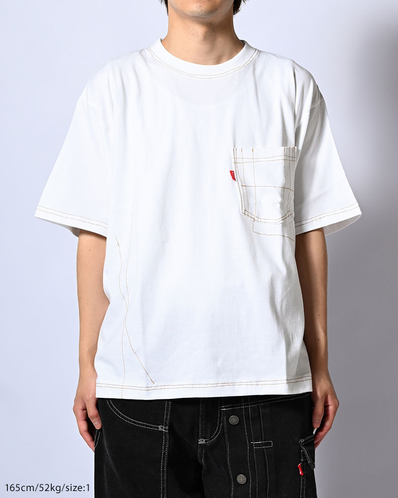 ROUGH STITCH POCKET TEE -WHITE-