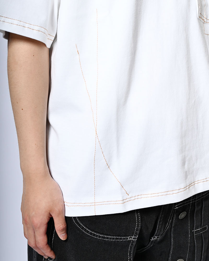 ROUGH STITCH POCKET TEE -WHITE-
