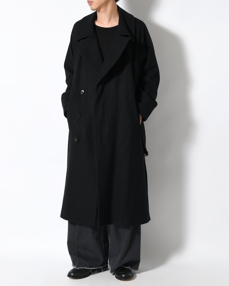 BELTED OVER COAT -BLACK-