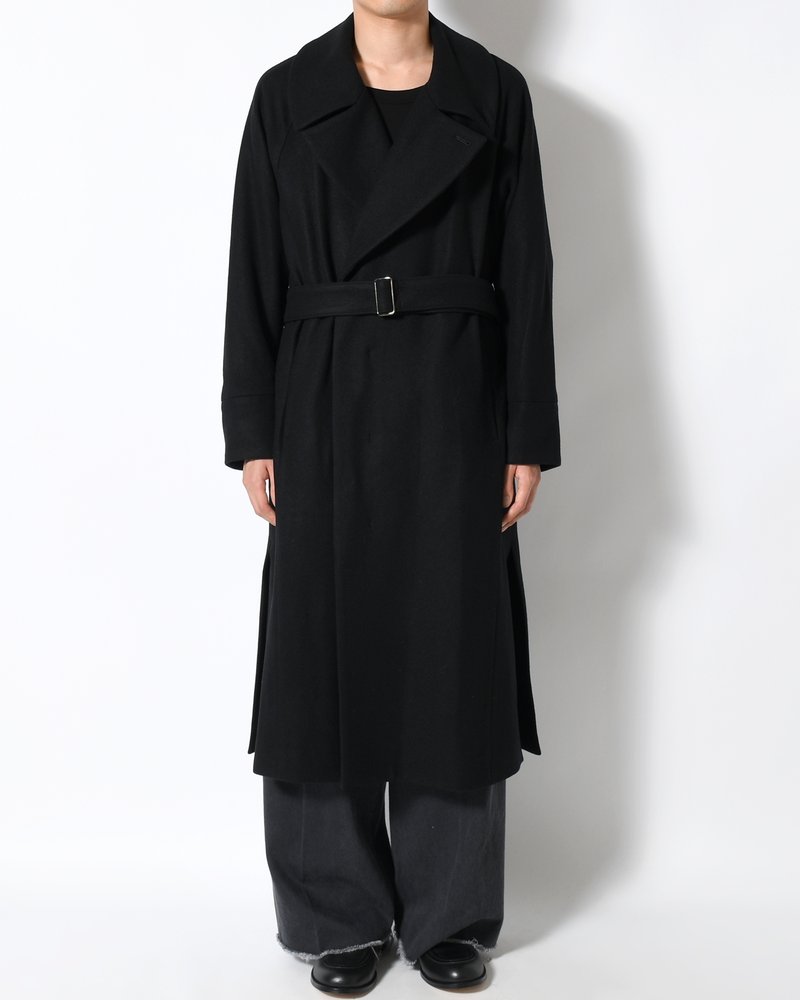 BELTED OVER COAT -BLACK-