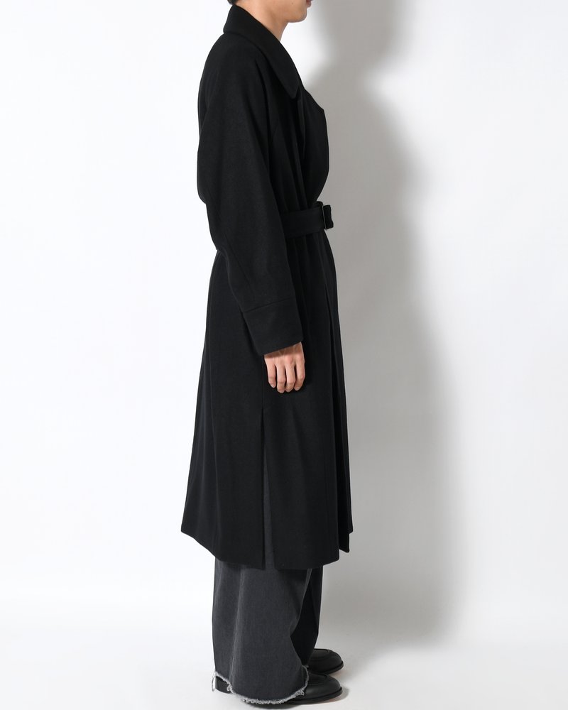 BELTED OVER COAT -BLACK-