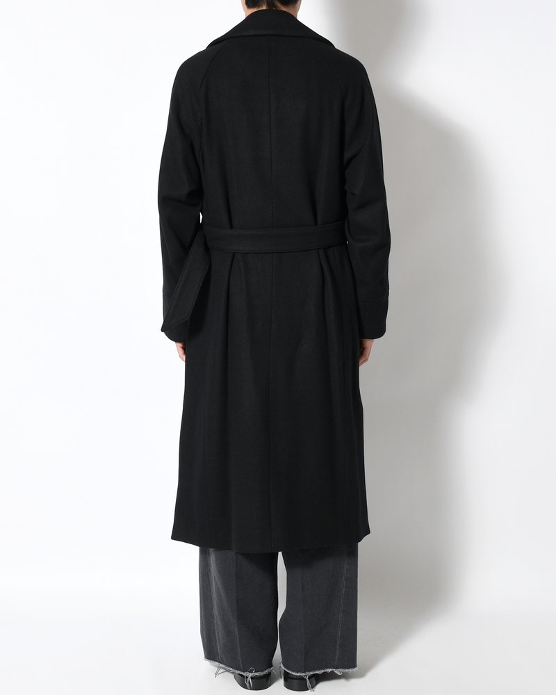 BELTED OVER COAT -BLACK-