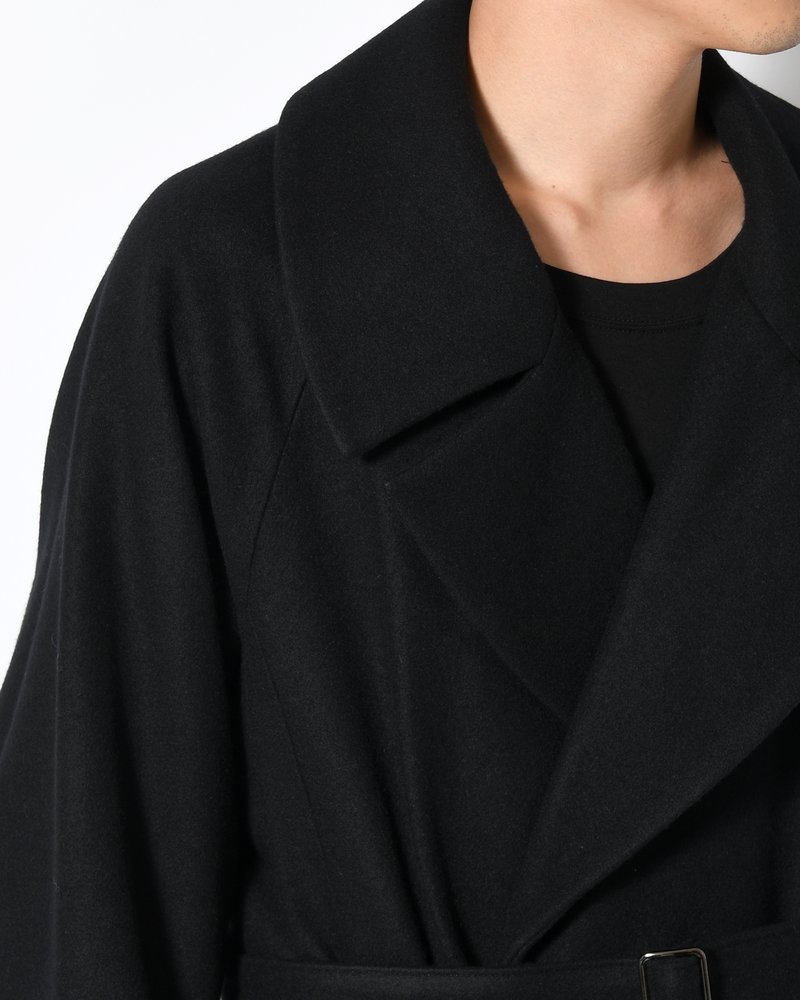 BELTED OVER COAT -BLACK-