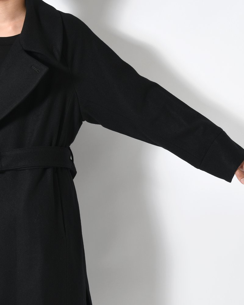 BELTED OVER COAT -BLACK-
