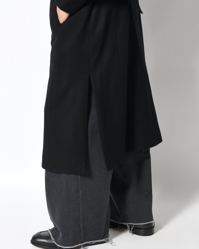 BELTED OVER COAT -BLACK-